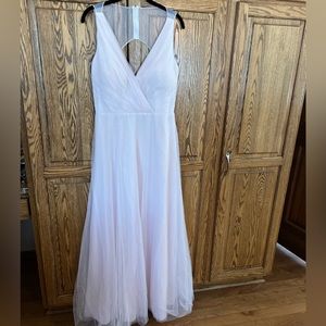 Monique Lhuillier Back Cutout Pleat Tulle Dress (prom; bridesmaids; etc)